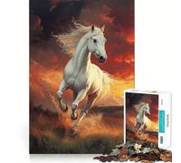 Puzzle con cavallo bianco al tramonto,1000 pezzi,divertente e stimolante per la mente Componenti robusti e ben definiti Un passatempo avvincente per rilassarsi in casa (50x75cm)
