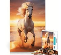Puzzle con cavallo bianco che corre sulla spiaggia per ragazzi,1000 pezzi,divertente gioco di memoria,superficie liscia e senza sbavature,regalo di compleanno,rompicapo (38x26cm)