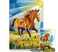 Puzzle con cavallo dai colori vivaci in stile vetrata artistica per ragazzi,1000 pezzi,gioco che migliora le capacità cognitive,pezzi di dimensioni uniformi e precisi,attività divertente per tutta