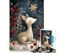Puzzle con cervo ad acquerello nella foresta invernale per ragazzi,1000 pezzi,stimolante per la mente,divertente,con componenti robusti e ben definiti,un'attività di gruppo emozionante (50x75cm)