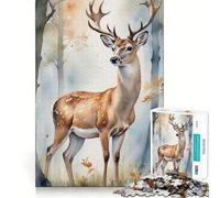 Puzzle con cervo ad acquerello nella foresta per ragazzi,1000 pezzi,gioco di sviluppo cognitivo,dimensioni uniformi,pezzi precisi,divertimento in famiglia,attività serale (50x75cm)