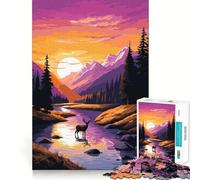 Puzzle con cervo al tramonto in montagna per ragazzi, 1000 pezzi, gioco di logica mentale antistress, taglio preciso, regalo di Babbo Natale 38x52cm