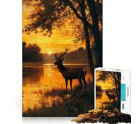 Puzzle con cervo al tramonto per ragazzi, 1000 pezzi, gioco di logica fine, passatempo rilassante, bordo netto, pezzo da collezione 38x52cm