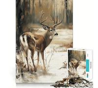 Puzzle con cervo dalla coda bianca nel bosco invernale per ragazzi,1000 pezzi,gioco stimolante per la mente,montaggio sicuro e attività di gruppo per i propri cari (38x26cm)