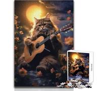 Puzzle con chitarra "Cat Under The Stars" per adolescenti, 1000 pezzi Esperienza di apprendimento attraverso il gioco Regalo sentito per occasioni speciali Dimensioni: 38x52cm