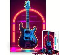 Puzzle con chitarra e corde al neon per ragazzi, 1000 pezzi, gioco di logica, rilassante, taglio liscio, regalo per festival (38x52cm)