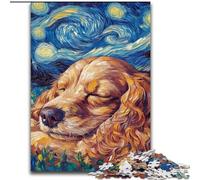 Puzzle con cielo notturno raffigurante un Cocker Spaniel inglese per adolescenti, giocattoli educativi per l'apprendimento, giochi per famiglie adatti come decorazione da scrivania (26x38cm)
