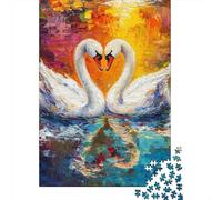 Puzzle con cigni d'acqua e tramonto, 1000 pezzi, per interni, per adulti | 52 x 38 cm, per amanti dell'arte, regalo di compleanno, cartone, calma l'umore, vestibilità su misura