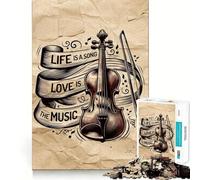 Puzzle con citazione musicale per violino,1000 pezzi,gioco di concentrazione mentale,tagli di precisione,bordi lisci,attività rilassante per serate tranquille (50x75cm)