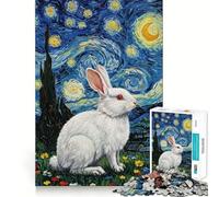 Puzzle con Coniglio Bianco in Notte Stellata,1000 pezzi,gioco di costruzione,incastro sicuro,divertimento in casa durante le vacanze (50x75cm)