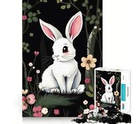 Puzzle con coniglio bianco nella foresta,1000 pezzi,divertente da giocare,senza sbavature,con tagli precisi,portatile,ideale per i viaggi (38x52cm)