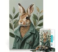 Puzzle con coniglio in giacca verde per adulti, 1000 pezzi, stimola la memoria, gioco di gruppo, assemblaggio, sorpresa natalizia (50x75cm)