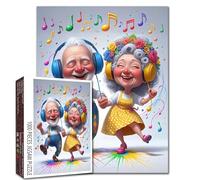 Puzzle con coppia di anziani danzanti, puzzle colorato da 1000 pezzi per adulti con cuffie, note musicali, coppia anziana gioiosa, divertente puzzle impegnativo fai da te, 68 x 50 cm, decorazione per