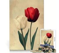 Puzzle con coppia di tulipani bianchi e rossi per adolescenti, 1000 pezzi, per il benessere mentale, rilassante e divertente, con incastro perfetto, (38x26cm)