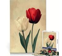 Puzzle con coppia di tulipani bianchi e rossi per ragazzi, 1000 pezzi, attività ricreativa, taglio perfetto, il miglior regalo (50x75cm)