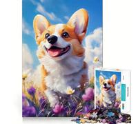 Puzzle con Corgi gallese sorridente tra i fiori, 1000 pezzi, ideale per ragazzi, stimola la memoria, favorisce il relax, taglia con precisione, è un regalo elegante (38x52cm)