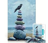 Puzzle con corvo su pietre impilate, 1000 pezzi, gioco di logica e abilità, rilassante, con tagli precisi, regalo perfetto (50x75cm)