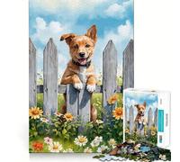 Puzzle con cucciolo ad acquerello che sbircia oltre la recinzione,1000 pezzi,gioco per lo sviluppo delle capacità cognitive,superficie liscia e priva di sbavature,rilassante attività di gruppo