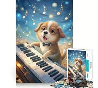 Puzzle con cucciolo che suona il pianoforte e note musicali, 1000 pezzi, gioco per lo sviluppo della mente, rilassante, taglio di precisione, pezzo da collezione (50x75cm)