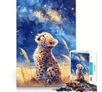 Puzzle con cucciolo di ghepardo ad acquerello che guarda le stelle,1000 pezzi,divertente e senza sbavature,facile da trasportare,ideale per i viaggi (50x75cm)