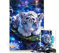 Puzzle con cucciolo di tigre bianca tra le ninfee,1000 pezzi,gioco di costruzione che mette alla prova la concentrazione,montaggio sicuro e preciso,divertimento in casa durante le vacanze (50x75cm)