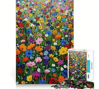 Puzzle con dipinto ad olio di un campo di fiori selvatici dai colori vivaci,1000 pezzi,gioco di concentrazione mentale,design a incastro preciso,sfida interattiva per il cervello per la casa (38x26cm)
