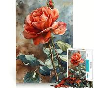 Puzzle con dipinto di rosa rossa per ragazzi, 1000 pezzi, stimola la memoria, allevia la tensione, opera d'arte dai bordi precisi (50x75cm)