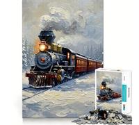 Puzzle con dipinto di un treno invernale che attraversa una foresta innevata,1000 pezzi Divertimento assicurato con componenti robusti e di facile taglio Un passatempo avvincente per rilassarsi