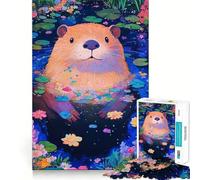 Puzzle con dipinto di una lontra in uno stagno fiorito, 1000 pezzi, gioco di logica stimolante, tranquillo, con bordi netti, regalo elegante (38x26cm)