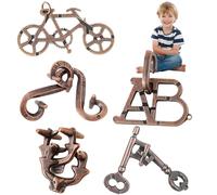 Puzzle con doppia chiave, rompicapo da 5 pezzi, giochi puzzle in lega di metallo, giocattoli 3D, sblocco interblocco, giocattoli educativi, mentali, rompicapo per adulti e bambini
