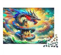 Puzzle con drago divino da 1000 pezzi, motivo: mare di nuvole e onde, ideale per rilassarsi, 100% cartone riciclato per adulti e a partire dai 14 anni, 38 x 26 cm, 1000 pezzi