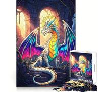 Puzzle con drago in vetrata su arco di pietra, 1000 pezzi, gioco di logica, passatempo per la casa, taglio preciso, regalo per le festività 38x26cm
