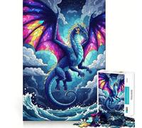 Puzzle con drago in vetro colorato sull'oceano per ragazzi, 1000 pezzi, gioco di logica, passatempo per la casa, taglio preciso, regalo per le festività 38x52cm