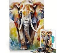 Puzzle con elefante dipinto ad acquerello,1000 pezzi,gioco di memoria,divertente,bordi lisci,incastro perfetto,un modo divertente per riempire le ore vuote (38x52cm)