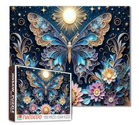 Puzzle con farfalle e fiori, 1000 pezzi, per adulti, cielo notturno, stelle, luna, pianta, una farfalla che allarga le ali, puzzle impegnativo per la famiglia o gli amici, gioco educativo, 50 x 70 cm