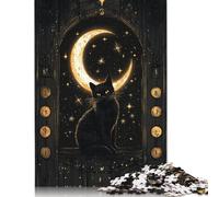 Puzzle con finestra illuminata dalla luna e gatto nero, rompicapo in cartone riciclato al 100%, per donne e uomini, regalo per la festa della mamma, 1000 pezzi (75x50 cm)