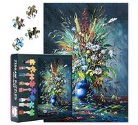 Puzzle con fiori di campo, 1000 pezzi, per adulti, vivace bouquet in vaso blu, puzzle sofisticato per donne, regalo per la decorazione della casa, dimensioni 70 x 50 cm