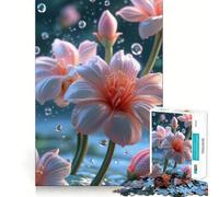 Puzzle con fiori rosa e gocce d'acqua per ragazzi, 1000 pezzi, per rafforzare la memoria, favorire la calma, un passatempo di qualità, ideale come regalo festivo (38x52cm)