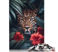 Puzzle con fiori rossi e leopardo nella giungla, decorazione unica per la casa, 100% in cartone riciclato, regalo per adulti e bambini, 1000 pezzi (75x50 cm)