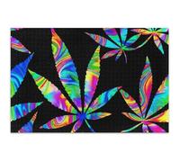 Puzzle con foglie di cannabis al neon, 500 pezzi, puzzle per adulti, pittura animale, divertimento personalizzato, puzzle per famiglia, amanti regali, 50 x 37 cm