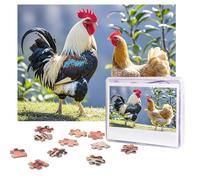 Puzzle con gallo e gallina, 500 pezzi, puzzle personalizzati, con custodia, foto puzzle per adulti, impegnativo, per uomini e donne, decorazione per la casa (52 x 38 cm)
