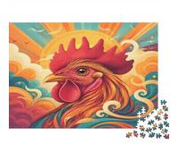 Puzzle con gallo e sole e nuvole, 1000 pezzi, per adulti, di alta qualità | 70 x 50 cm, regalo di compleanno, in cartone, pensiero logico, superficie liscia