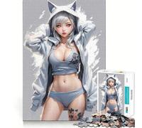 Puzzle con gatta bianca in stile anime,1000 pezzi,divertente e stimolante per la mente Componenti robusti e ben definiti Un passatempo avvincente per rilassarsi in casa (38x52cm)