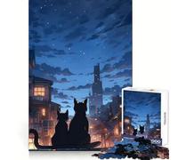 Puzzle con gatti che osservano un paesaggio notturno cittadino,1000 pezzi,ideale per adolescenti Migliora la memoria,perfetto per momenti di relax Taglio laser,ideale come sorpresa di compleanno