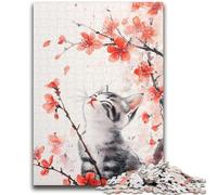 Puzzle con gatti e fiori di ciliegio ad acquerello per adolescenti, 1000 pezzi, giochi educativi, decorazioni per la casa, ideali come regalo per tutta la famiglia, 50x75cm