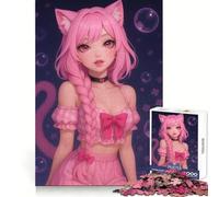 Puzzle con gattina rosa dolce per adolescenti, 1000 pezzi, gioco di logica, passatempo per la casa, taglio preciso, regalo per le festività 50x75cm