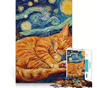Puzzle con gatto arancione e gattino che dorme, 1000 pezzi, gioco di logica e abilità, rilassante, taglio preciso, regalo di Babbo Natale (38x26cm)