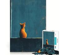 Puzzle con gatto arancione su sfondo blu, 1000 pezzi, gioco di abilità mentale, rilassante, taglio di precisione, pezzo da collezione (50x75cm)