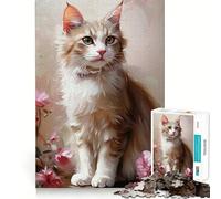 Puzzle con gatto bianco e fiori rosa,1000 pezzi,gioco per lo sviluppo delle capacità cognitive,superficie liscia e priva di sbavature,attività rilassante di gruppo al chiuso (38x26cm)