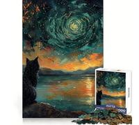 Puzzle con gatto che osserva il cielo stellato per ragazzi, 1000 pezzi, stimola il pensiero strategico, favorisce un coinvolgimento delicato, si incastra alla perfezione, (50x75cm)
